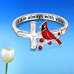 Cardinal Ring Cardinal Appear When Angels Are Near Cross Red Bird Spiritual Rings for Women Sterling Silver Memorial Gifts for Loss of Loved One Size 6