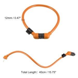 X AUTOHAUX 40cmx12mm Bike Locks Cable Portable 4 Digit Security Resettable Combination Bicycle Cable Lock with Lock Frame Orange