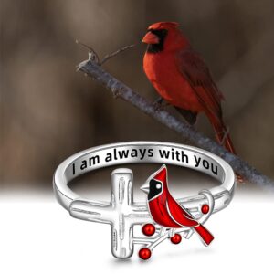 Cardinal Ring Cardinal Appear When Angels Are Near Cross Red Bird Spiritual Rings for Women Sterling Silver Memorial Gifts for Loss of Loved One Size 6