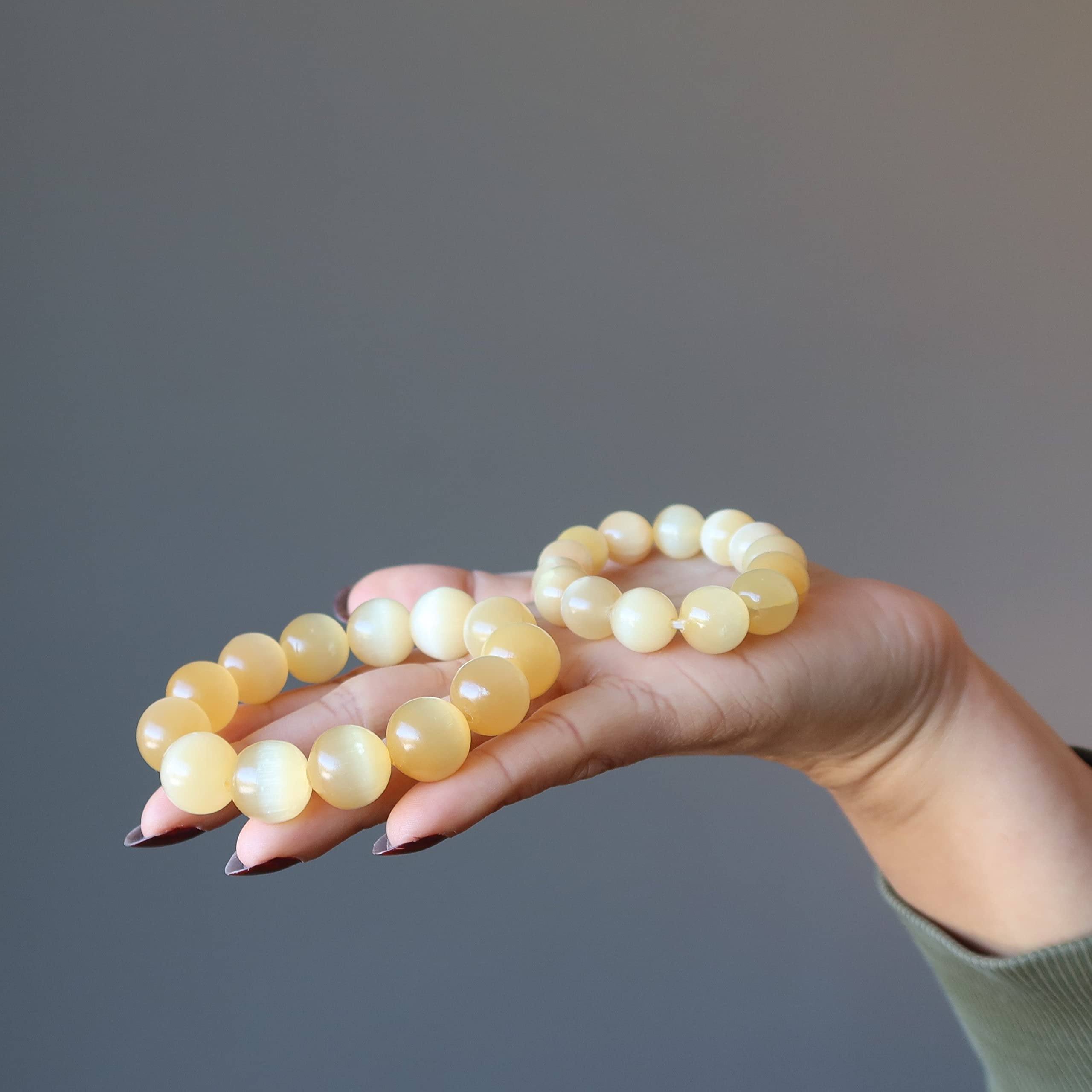 Satin Crystals Orange Selenite Bracelet Citrus Sunshine Satin Spar Stones 15-16mm / 7 Inches