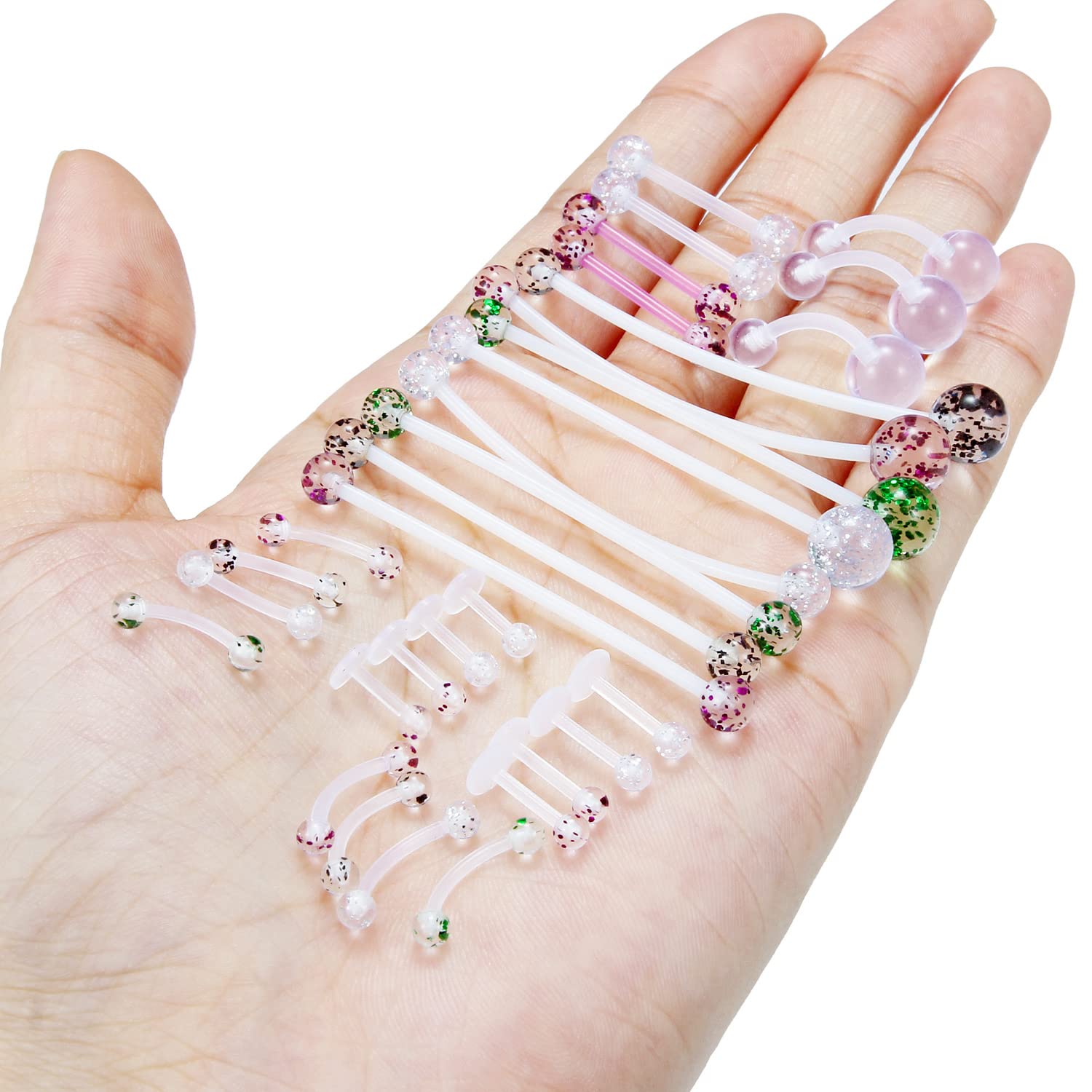 Hoeudjo 31pcs Plastic Piercing Retainer Pregnancy Belly Button Rings Bioflex Tongue Nipple Rings For Surgery Eyebrow Lip Studs Tragus Earring Industrial Bar Piercing Jewelry for Work Sports MRI