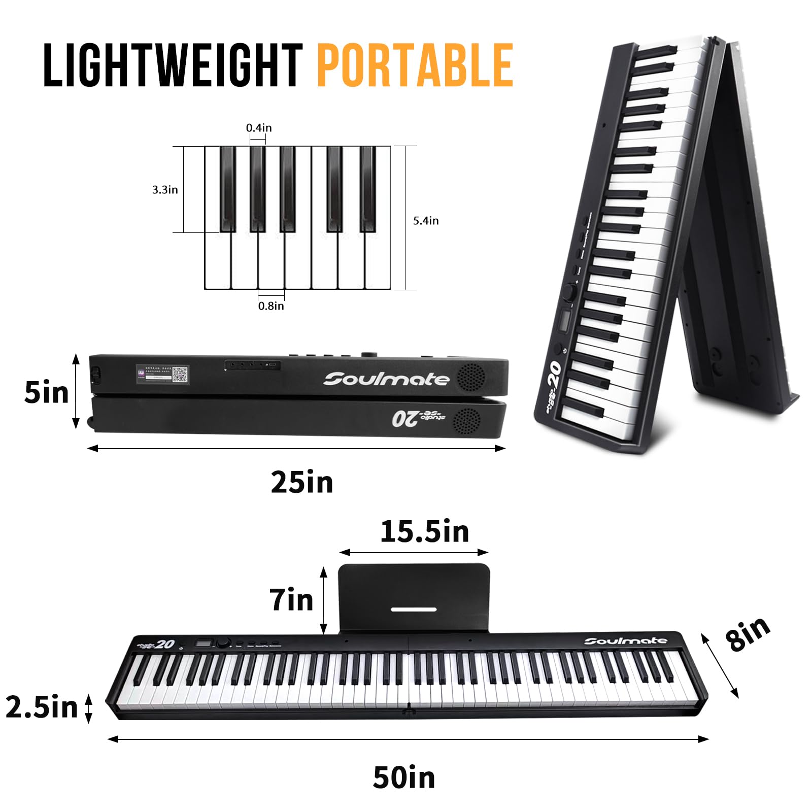 Soulmate Folding Piano Keyboard 88 Keys, Portable Electric Keyboard with Bluetooth MIDI, Full Size Digital Piano Semi-Weighted Touch Sensitive, with Storage Bag for Beginner