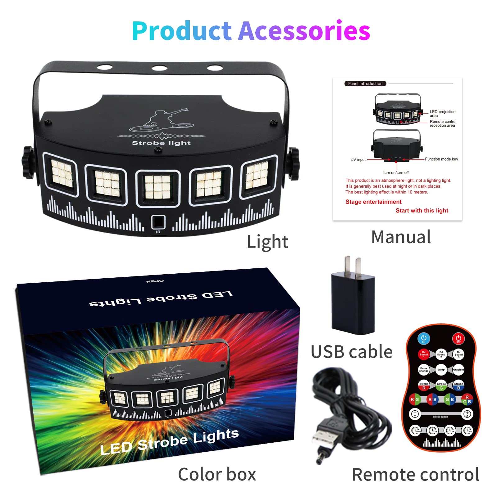 Mini Strobe Party Light with Remote,USB Powered and Speed Control,Timing Flashing Lights,45 Super Bright LED Light Bulbs,Sound Activated Stage Lights for DJ Show Club Disco Karaoke