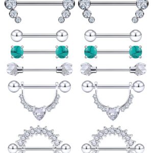 Dyknasz 14G Nipple Rings for Women Surgical Steel Nipple Piercing Jewelry Nipple Shield Barbell Ring Bar Clear Diamond CZ Set Silver-Tone