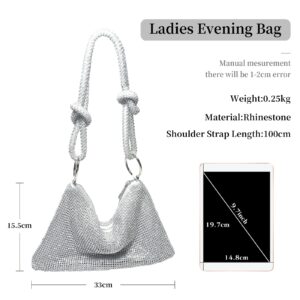 CORIOS Women Rhinestones Evening Bag Crystal Clutch Bag Sparkly Sequin Glitter Handbag Wedding Purse Bling Hobo Bag Banquet Bag Underarm Shoulder Bag for Wedding Prom Cocktail Party Silver