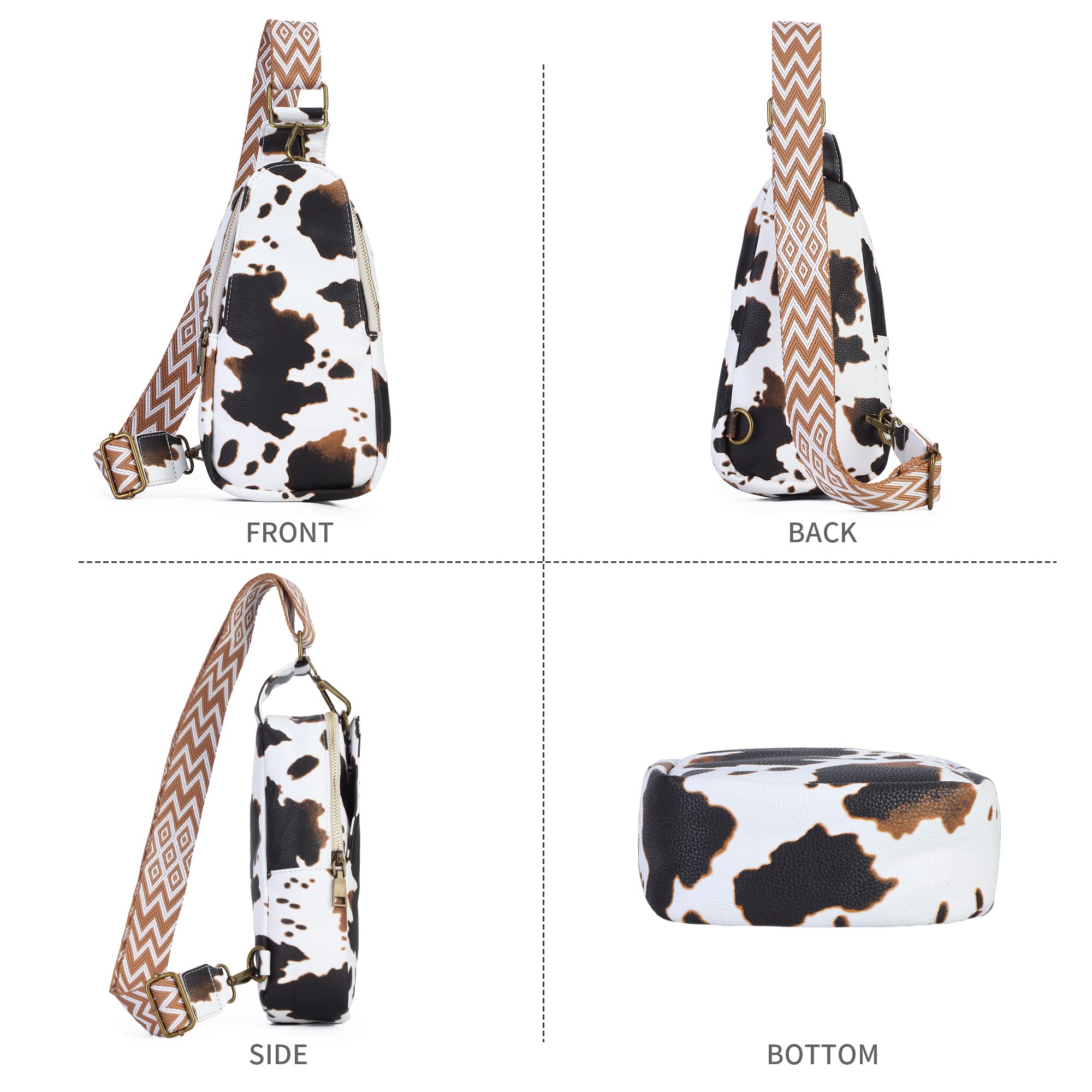 DIVCIDLC Sling Crossbody Bag for Women Chest Purse Fanny Pack Shoulder Backpack With Guitar Strap, Cow-Print