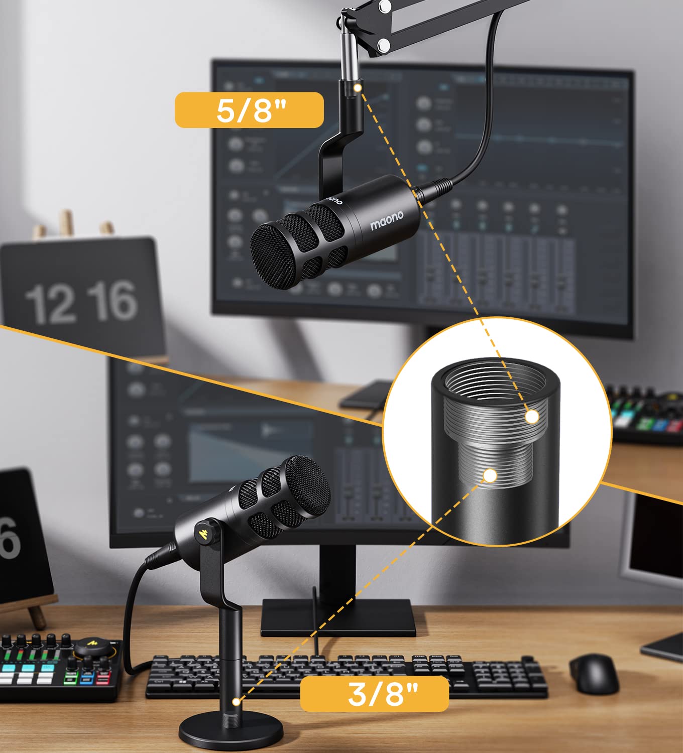 MAONO XLR Podcast Microphone, Cardioid Studio Dynamic Mic for Vocal Recording, Streaming, Voice-Over, Voice Isolation Technology, Metal Mic, Works for Audio Interface, Mixer, Sound Card-PD100