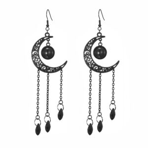 balirek moon earrings gothic black moon drop dangle earrings black moon ear jewelry for women (gothic tassel moon)