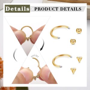 YADOCA 12PCS 16G Septum Rings Surgical Steel Septum Nose Piercing Jewelry Septum Clicker Nose Rings Hoops for Women Men Horseshoe Daith Helix Tragus Lip Cartilage Earrings Gold 10MM