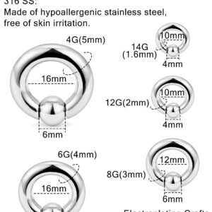 Hoeudjo Large Septum Rings 14G 12G 8G 6G 4G PA Ring Spring Action Captive Bead Rings Ear Gauges Stretching Expander Kit Stainless Steel Stretched Septum Jewelry Kit for Women Men