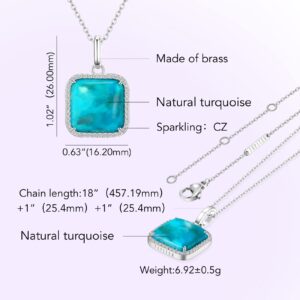 Jupiter Natural Turquoise Necklace for Women, Rhodium Plated 13MM Gemstone Turquoise Pendant with Zirconia, Genuine Turquoise Birthstone Necklace Gifts for Valentine's Day, Mother's Day, Birthday