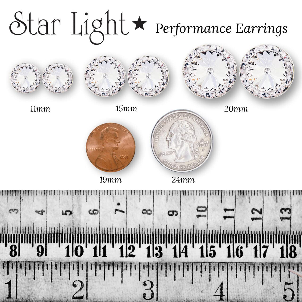 Star Light Crystal Jewelry | Crystal Clear and Crystal AB Rhinestone Clip On or Pierced Earrings for Dance, Pageant, Prom, Performance, Wedding 15mm Crystal Clear Clip On