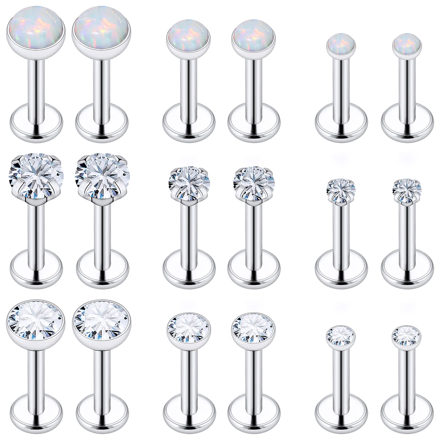 Dyknasz Opal Medusa Piercing Jewelry 16G Stainless Steel Labret Jewelry Lip Rings Snake Bite Piercing Jewelry Different Size Tragus Earrings Forward Helix Cartilage Conch Earring Stud Flat Back