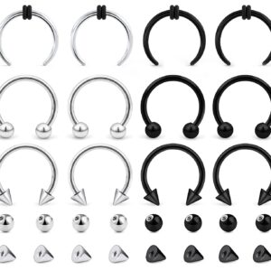 Ovxznts 16G Surgical Steel Septum Rings Nose Septum Horseshoe Hoop Lip Smiley Piercing Jewelry Eyebrow Ring Daith Earrings Replacement Ball and Spikes Set