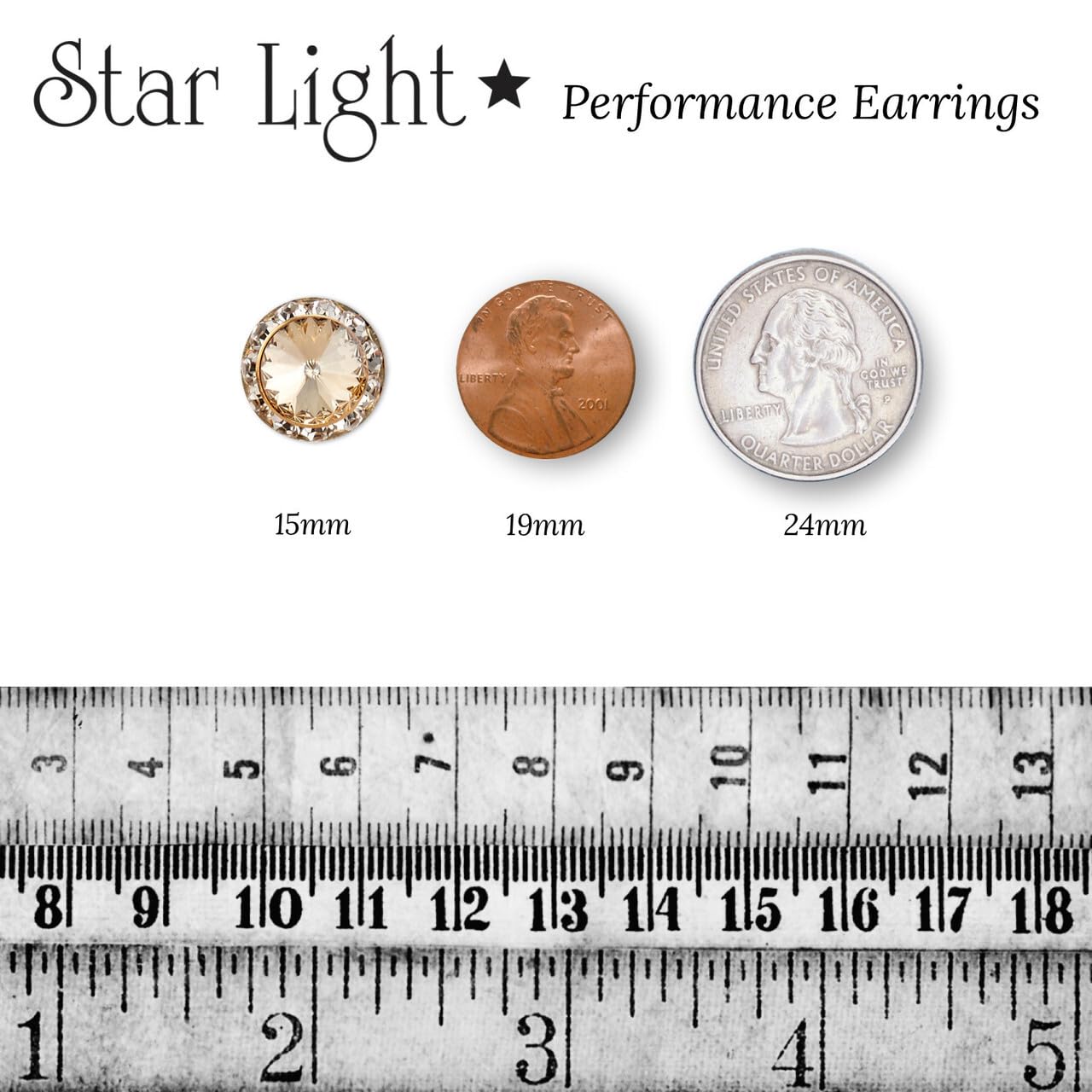 Star Light Crystal Jewelry | Colorful Rhinestone Pierced Earrings for Dance, Pageant, Prom, Performance, Wedding or Special Event Honey/Gold 15mm