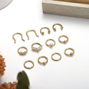 YADOCA 12PCS 16G Septum Rings Surgical Steel Septum Nose Piercing Jewelry Septum Clicker Nose Rings Hoops for Women Men Horseshoe Daith Helix Tragus Lip Cartilage Earrings Gold 10MM