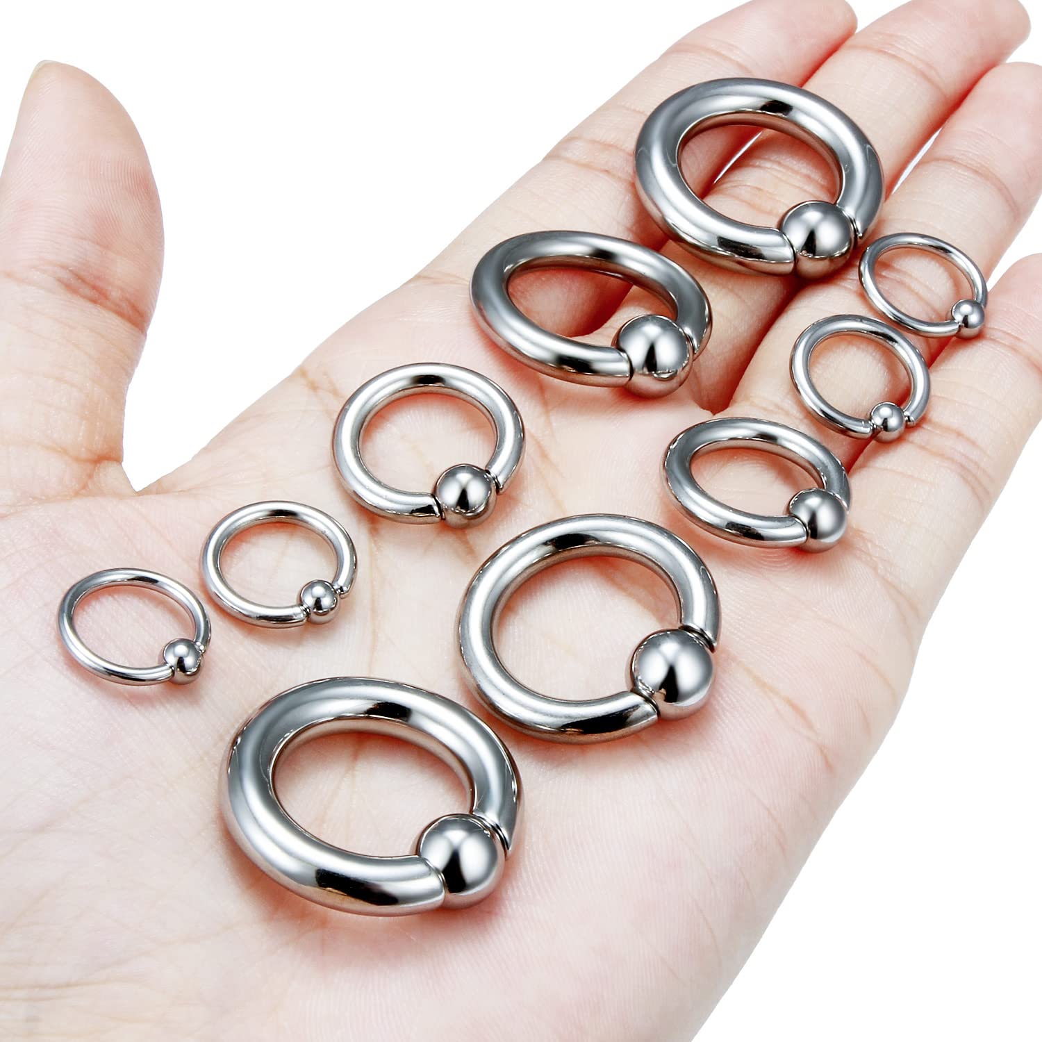 Hoeudjo Large Septum Rings 14G 12G 8G 6G 4G PA Ring Spring Action Captive Bead Rings Ear Gauges Stretching Expander Kit Stainless Steel Stretched Septum Jewelry Kit for Women Men