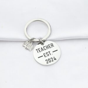 Teacher Est 2024 Keychain Teacher Graduation Gifts New Teacher Gifts Future Teacher Gifts Jewelry Appreciation Gifts (Silver)