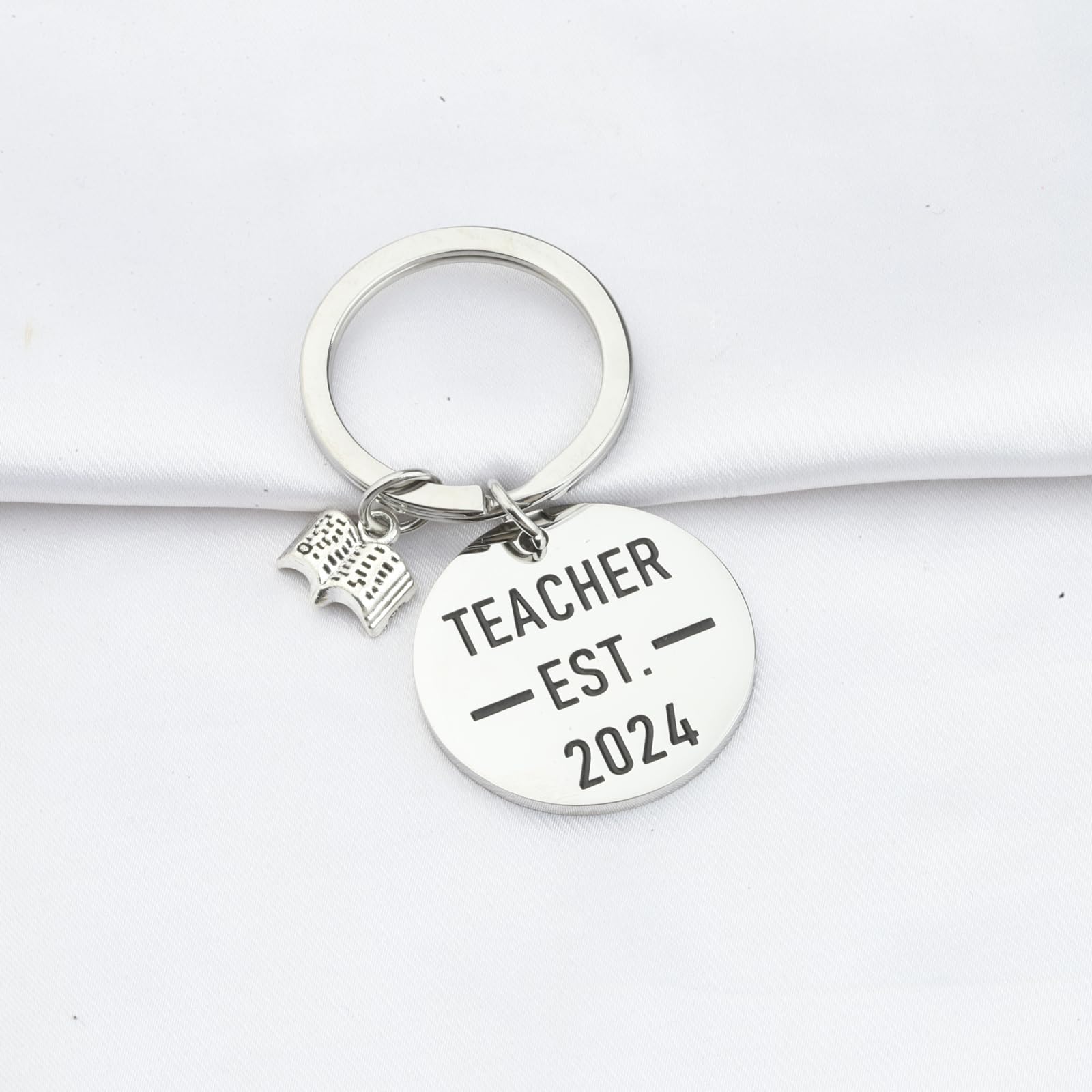 Teacher Est 2024 Keychain Teacher Graduation Gifts New Teacher Gifts Future Teacher Gifts Jewelry Appreciation Gifts (Silver)