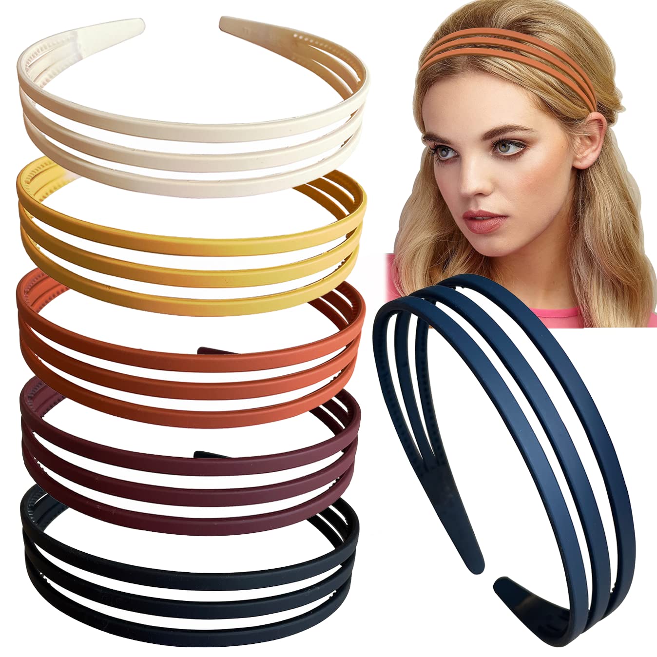 Set of 6 Thin Plastic Headbands for Girls Women with Small Head Tooth Fashion Solid Hair Headbands Hair Accessories