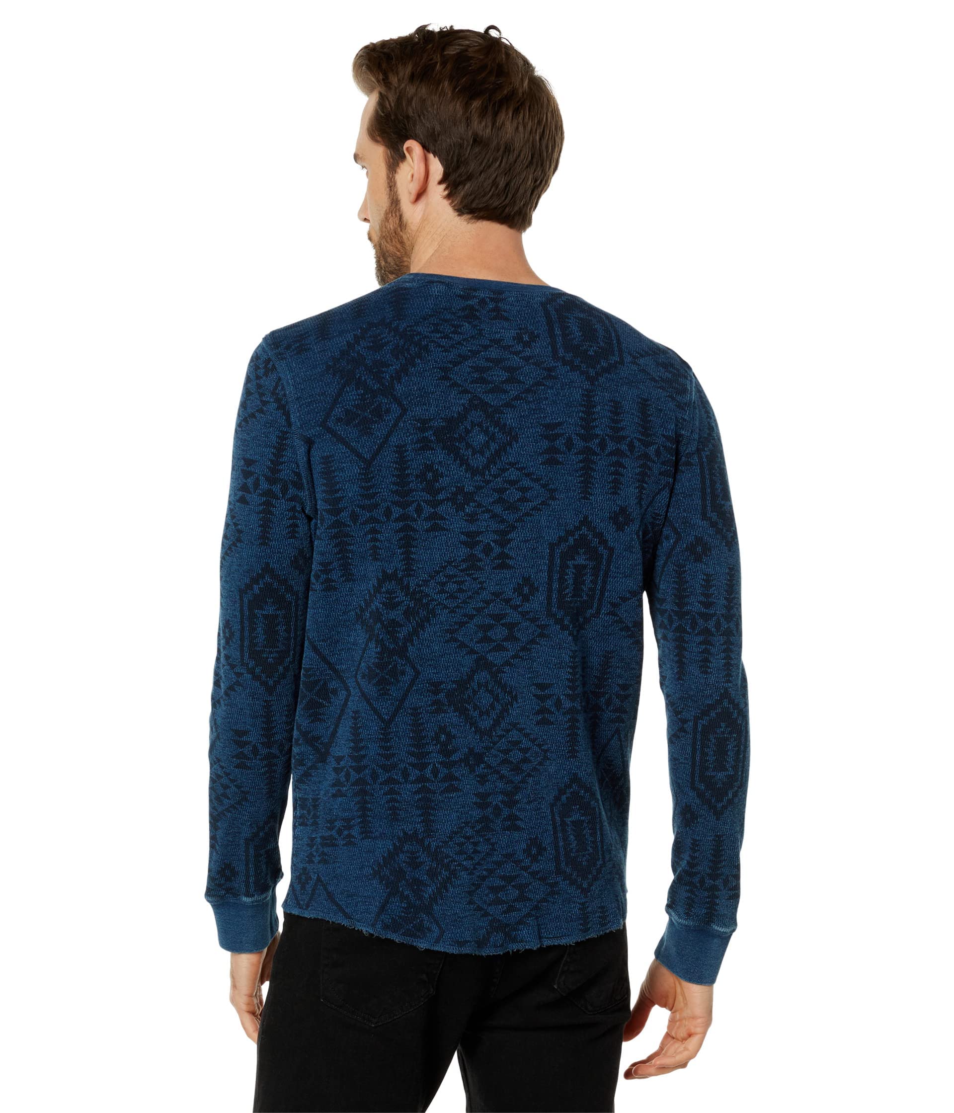 Lucky Brand Men's Printed Crew Neck Thermal, 419 Indigo, SM