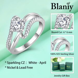 Blaniy Promise Rings 925 Sterling Silver 6mm Round Cut Engagement Ring Wedding Eternity Anniversary Ring Simulated Diamond April Birthstone Jewelry for Women Size 8