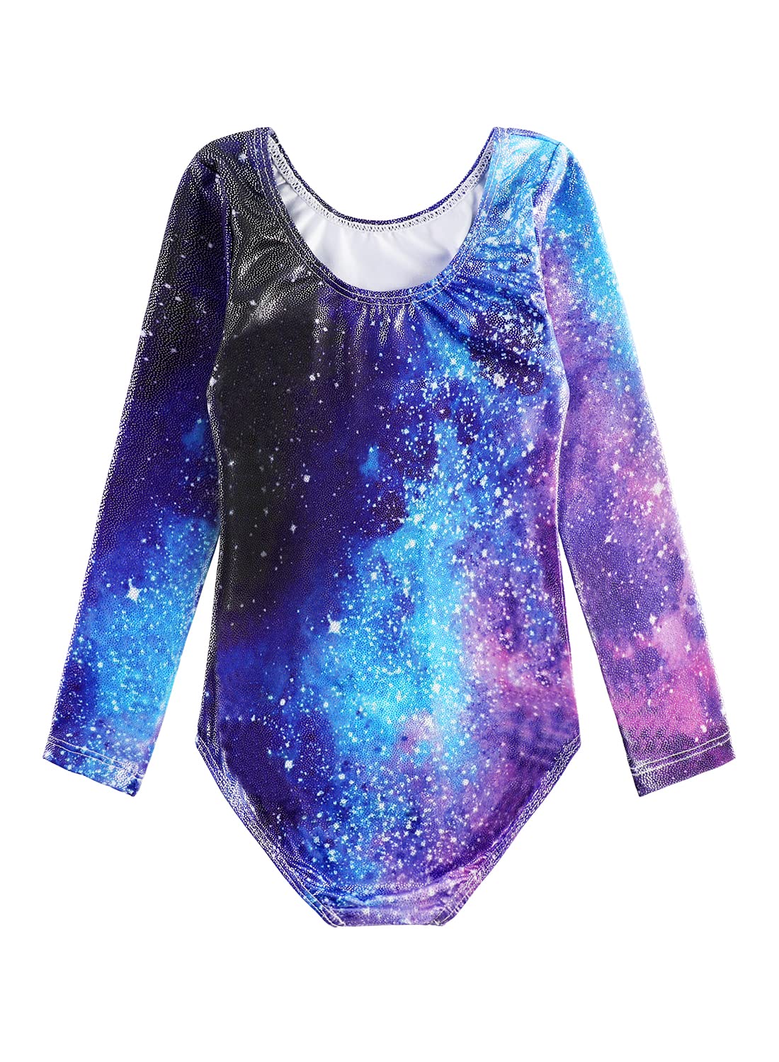 HOZIY Long Sleeve Gymnastics Leotards for Girls 7-8 Size 6-7 Year Old Blue Purple Galaxy Dance Clothes Tumbling Outfits Unitard Sparkle Kids Bodysuit Outfits Sleeved