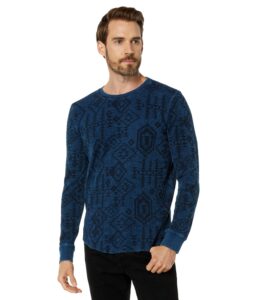 lucky brand men's printed crew neck thermal, 419 indigo, sm