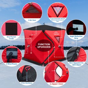 Your Choice Pop Up 3-4 Person Ice Fishing Shelter, Fully Insulated Ice Fishing Shelter, with Insulated Layer to Windproof and Warm Ice Fishing Tent, Ice Fishing Gear and Equipment - Color Red