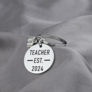 Teacher Est 2024 Keychain Teacher Graduation Gifts New Teacher Gifts Future Teacher Gifts Jewelry Appreciation Gifts (Silver)