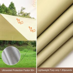 P1ancamp 10×10FT Camping Tarp with 2×6.6FT Poles, Waterproof & Lightweight Tent Tarp, Rain Fly Sun Shelter, 210D Oxford UPF50+ Shelter can Used with Car,Tent & Hammock for Picnic, Garden & Outdoor