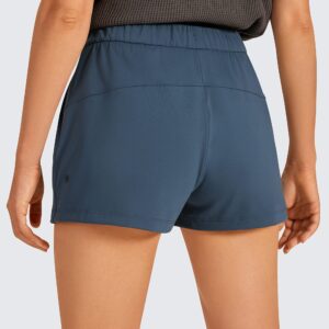 CRZ YOGA Stretch Shorts for Women Work Casual 2.5'' - Athletic Shorts with Pockets for Workout Travel Hiking Golf Slate Blue Large