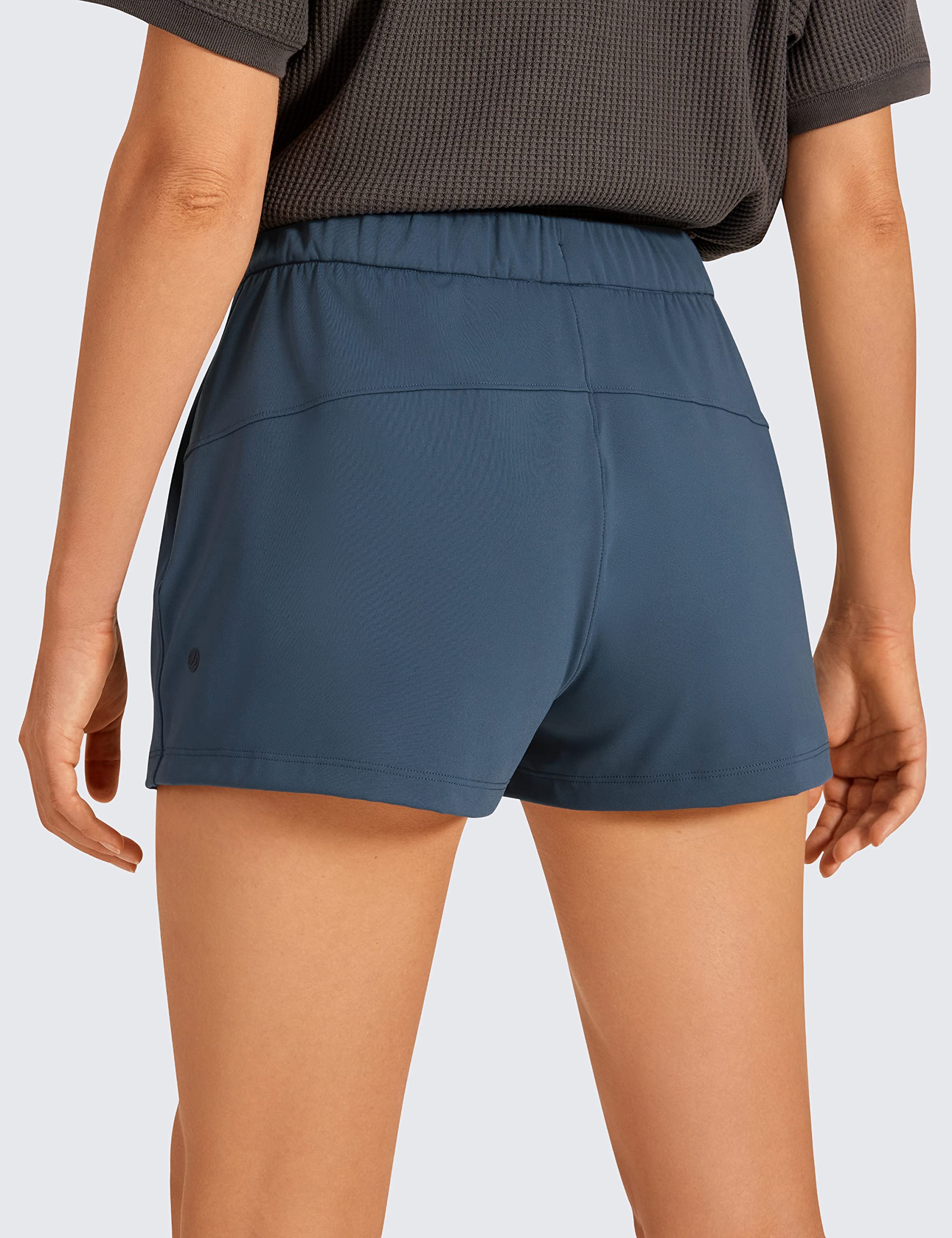 CRZ YOGA Stretch Shorts for Women Work Casual 2.5'' - Athletic Shorts with Pockets for Workout Travel Hiking Golf Slate Blue Large