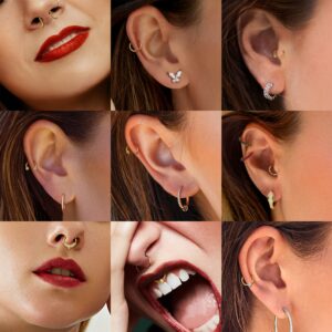 YADOCA 12PCS 16G Septum Rings Surgical Steel Septum Nose Piercing Jewelry Septum Clicker Nose Rings Hoops for Women Men Horseshoe Daith Helix Tragus Lip Cartilage Earrings Gold 10MM