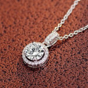 ZYI Moissanite necklaces for women Lab Created Diamond Round Moissanite Pendant Solitaire Necklace Chain Adjustable 18K White Gold Plated Sterling Silver Necklace Gift for Mother Wife