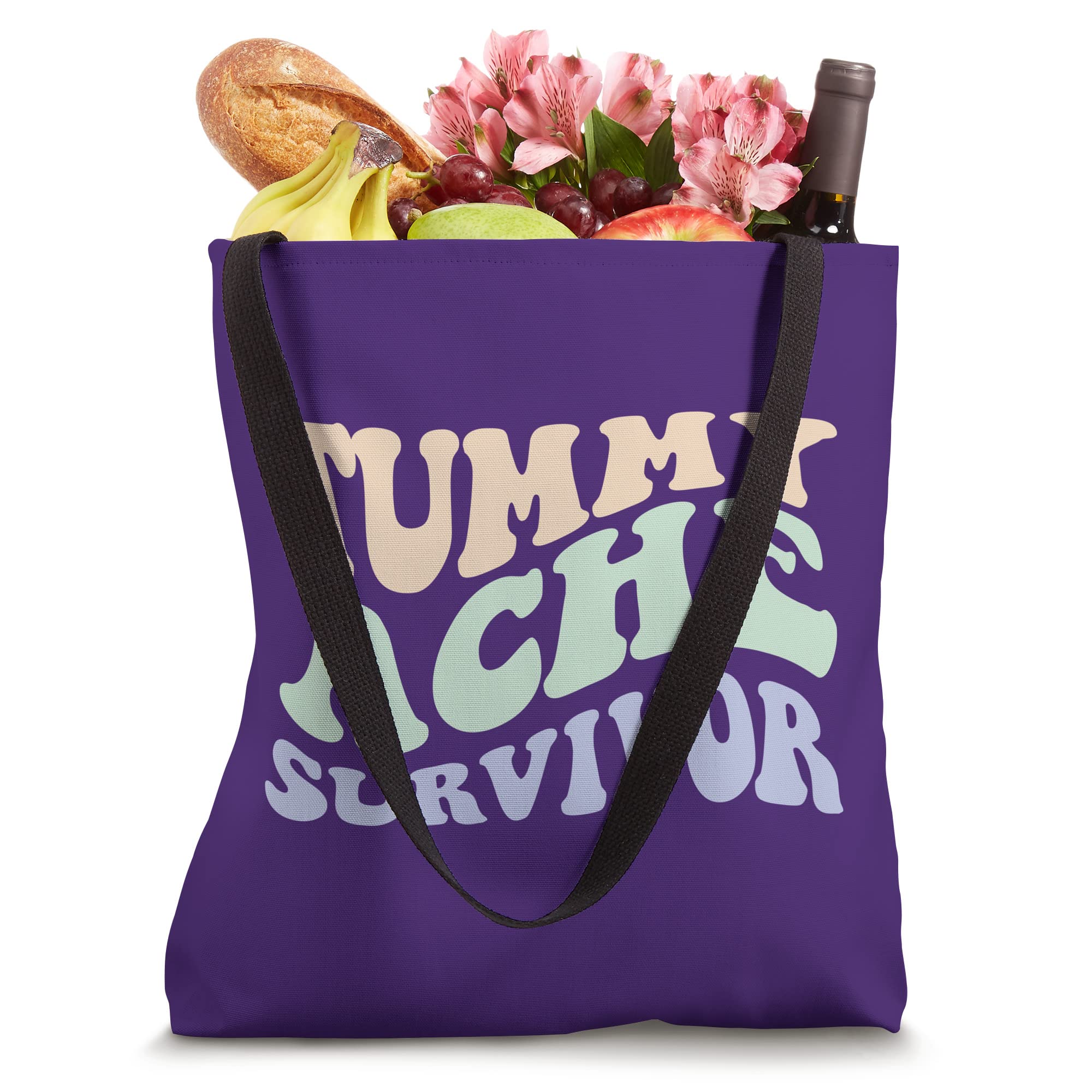 TUMMY ACHE SURVIVOR My Stomach Hurts Funny Wavy Meme Tote Bag