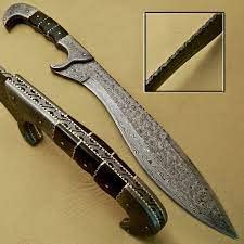 18" custom hand made damascus steel kopis hunting bowie knife handle bull horn hb 21