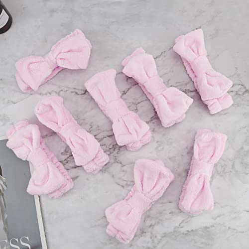 Ondder Spa Headband for Washing Face 8 Pack Pink Skincare Headbands for Women Girls Terry Cloth Cute Bow Head Bands