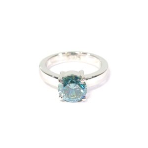 dfine skulls blue-green moissanite engagement ring 8mm round 2carat solitaire solid 925 sterling silver (5.5)