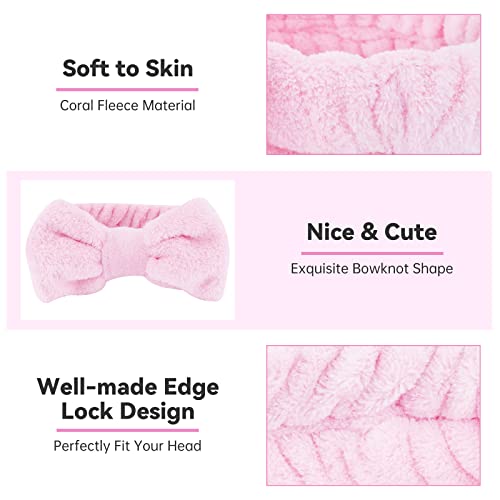 Ondder Spa Headband for Washing Face 8 Pack Pink Skincare Headbands for Women Girls Terry Cloth Cute Bow Head Bands