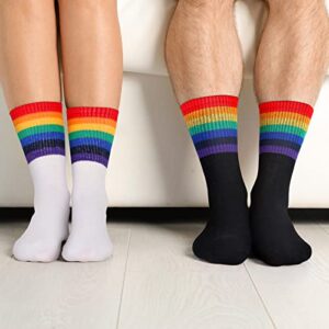 Bencailor 6 Pairs Crew Socks Striped Rainbow Athletic Cotton Novelty Ankle Socks Casual Multicolored Unisex Matching Socks (Vivid)