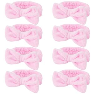 Ondder Spa Headband for Washing Face 8 Pack Pink Skincare Headbands for Women Girls Terry Cloth Cute Bow Head Bands