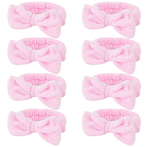 Ondder Spa Headband for Washing Face 8 Pack Pink Skincare Headbands for Women Girls Terry Cloth Cute Bow Head Bands