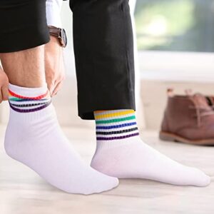 Bencailor 6 Pairs Crew Socks Striped Rainbow Athletic Cotton Novelty Ankle Socks Casual Multicolored Unisex Matching Socks (Vivid)