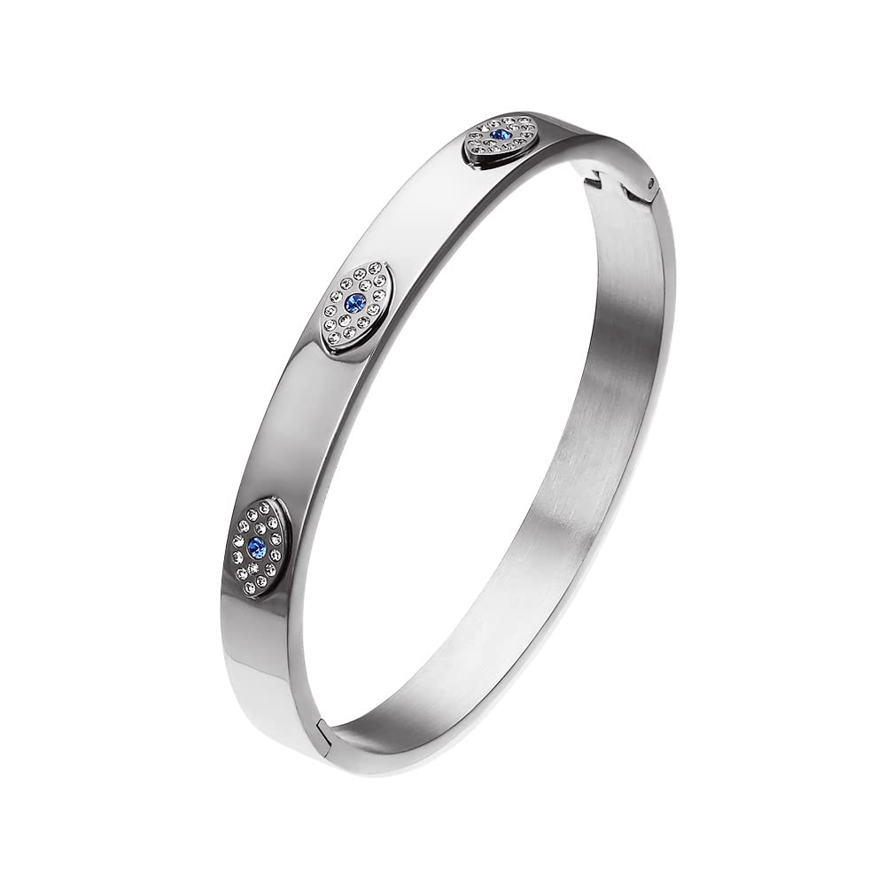 NIGHTCRUZ Evil Eye Bangel Bracelet, Stainless Steel Bangle Cuff for Men Women