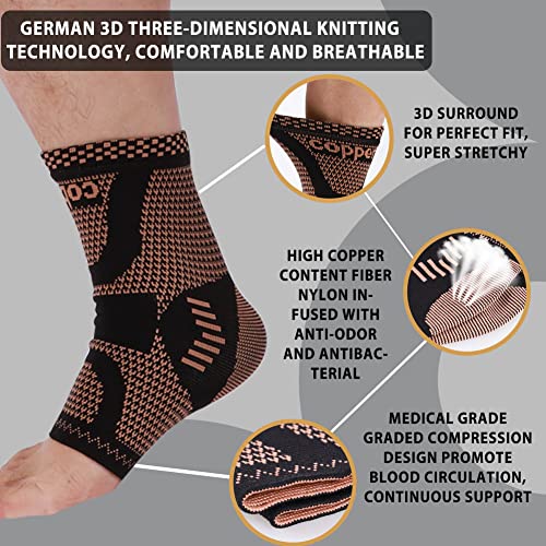 LISEPWU Copper Ankle Brace, Copper Infused Ankle Support Compression Sleeve for Men & Women, for Foot Pain Relief,Sprained Ankle, Achilles Tendonitis,Recovery, Daytime or Night Use(XL)