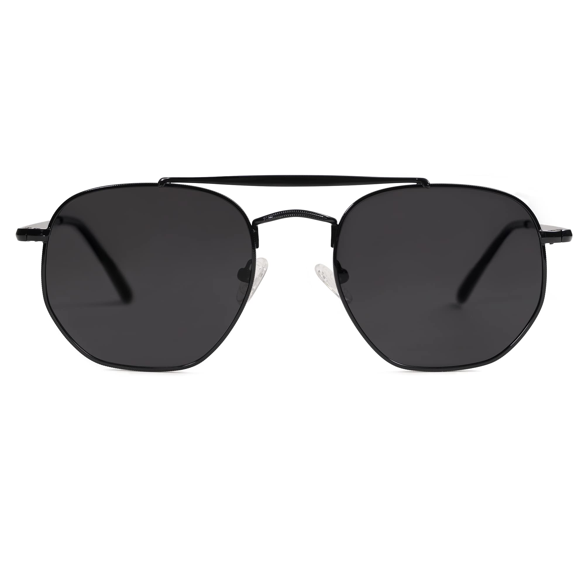 VANLINKER Retro Polarized Sunglasses for Women Men Vintage Shades UV400 Polygon Mirrored Lens VL9689 Black Frame Grey Lenses