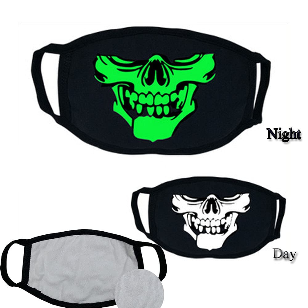 BOMJJOR Fingerless Skeleton Gloves and Skull Mask for Men Women Glow in Dark Facemask Riding Knit Gloves Face Mask Glove Set (Glove and Mask)