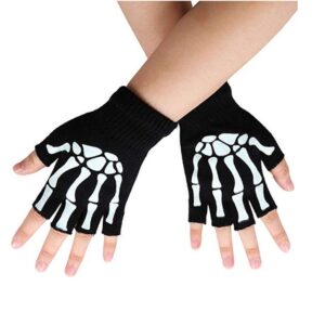 BOMJJOR Fingerless Skeleton Gloves and Skull Mask for Men Women Glow in Dark Facemask Riding Knit Gloves Face Mask Glove Set (Glove and Mask)