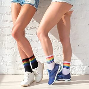 Bencailor 6 Pairs Crew Socks Striped Rainbow Athletic Cotton Novelty Ankle Socks Casual Multicolored Unisex Matching Socks (Vivid)